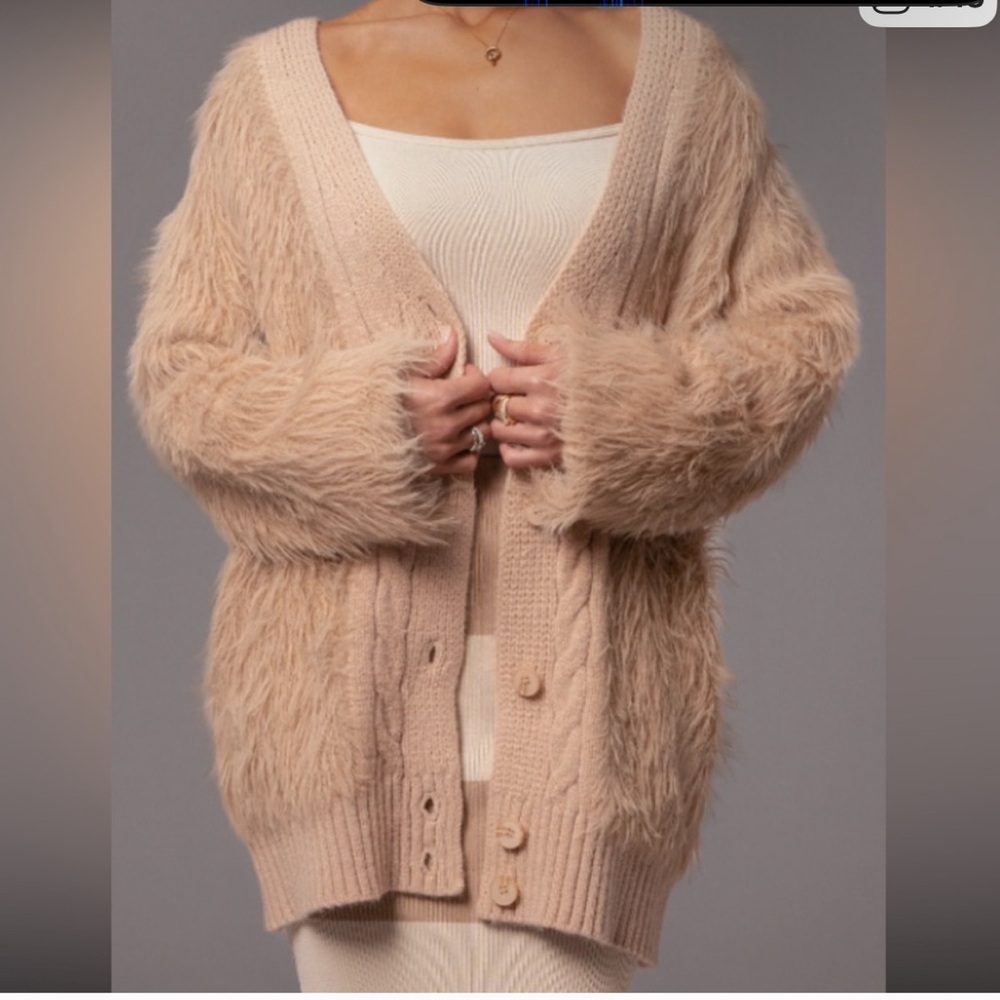 JLUXLABEL Fuzzy Beige Cardigan